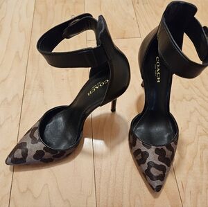 Coach D'orsay Ankle Strap Leopard Print Heels 5.5b